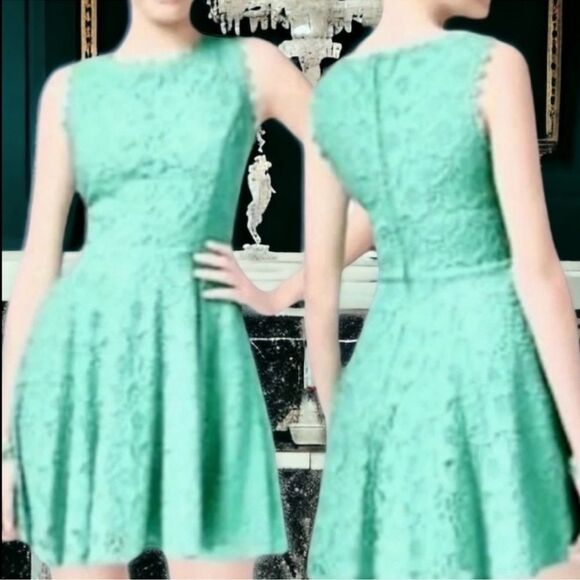City Studio (Macy’s) Dress Pastel Green Lace Sleeveless Fit & Flare Junior's 5 - Picture 14 of 16